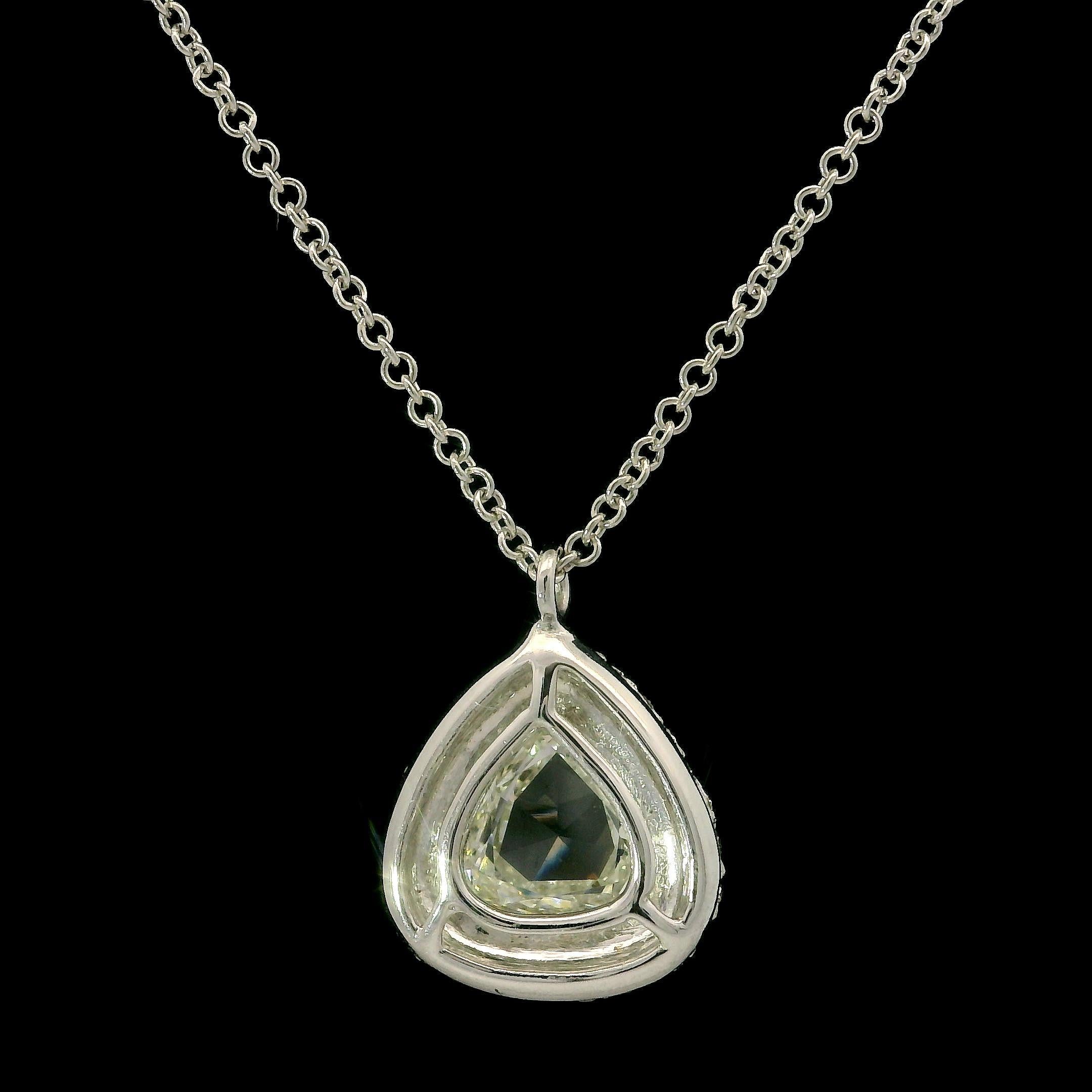 Women's 18k White Gold 0.75ctw Rose Cut Diamond Slide Pendant Pave Halo Chain Necklace For Sale