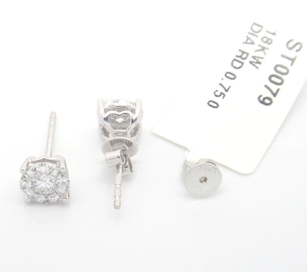 Women's or Men's 18 Karat White Gold 0.75 Carat Flower Cluster Diamond Stud Earrings For Sale
