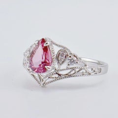 18K White Gold 0.77 CT Unheated Padparadscha Sapphire Ring with Diamonds