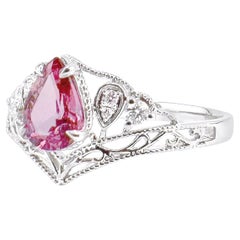 18K White Gold 0.77 CT Unheated Padparadscha Sapphire Ring with Diamonds