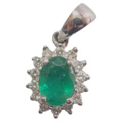Vintage 18K White Gold 0.77ct Emerald & 0.21ct Diamond Cocktail Pendant Enhancer
