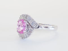 18K White Gold 0.77ct Oval Pink Sapphire & 0.47ct Baguette Diamond Ring