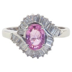 18K White Gold 0.77ct Pink Sapphires & 0.47ct Baguette Diamond Ring
