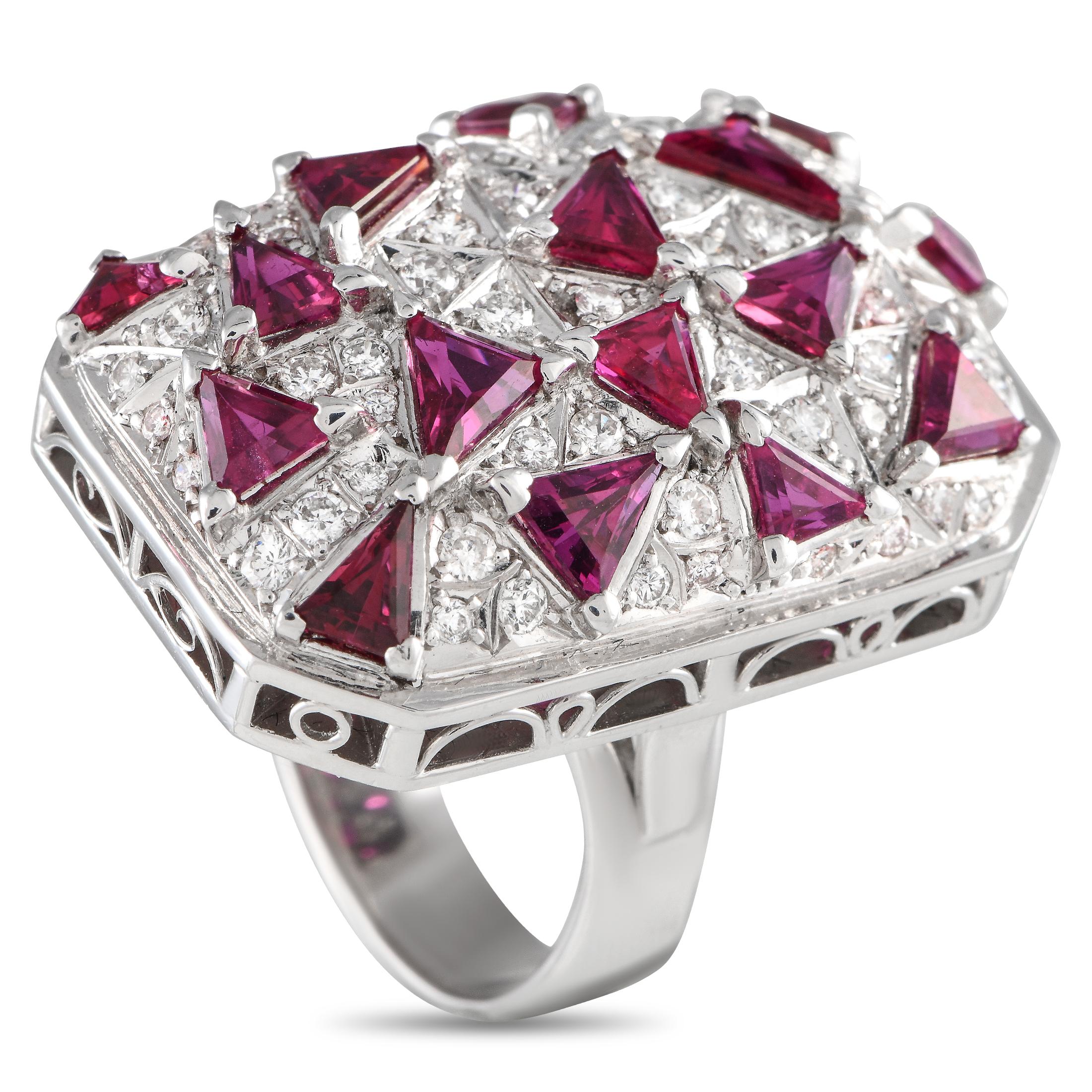 18K White Gold 0.78ct Diamond and Ruby Cocktail Ring MF08-012424 In Excellent Condition For Sale In Southampton, PA