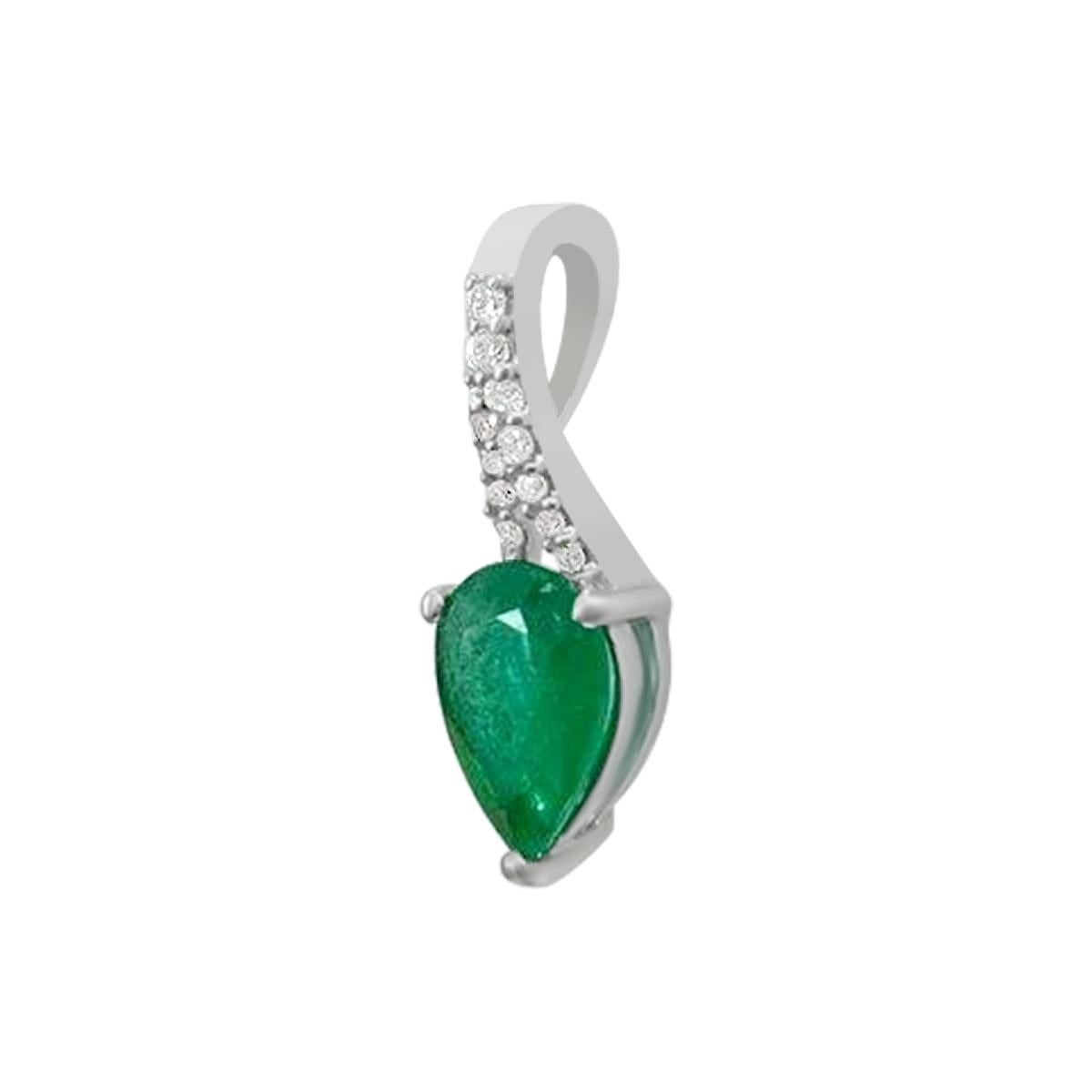 Modern 18K White Gold 0.79cts Emerald and Diamond Pendant, Style# TS1024P