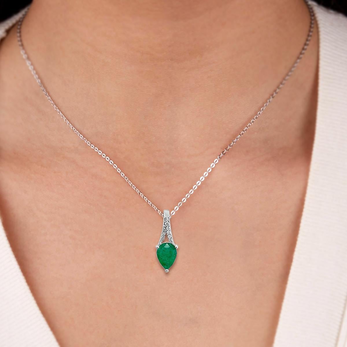 Pear Cut 18K White Gold 0.79cts Emerald and Diamond Pendant, Style# TS1024P