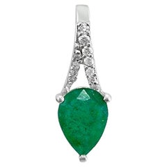 18K White Gold 0.79cts Emerald and Diamond Pendant, Style# TS1024P