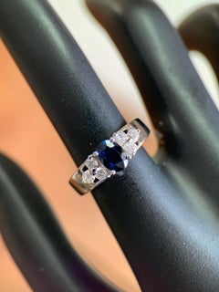 18K White Gold 0.80ct Dark Blue Sapphire & 0.40ct Brilliant Diamond Band Ring