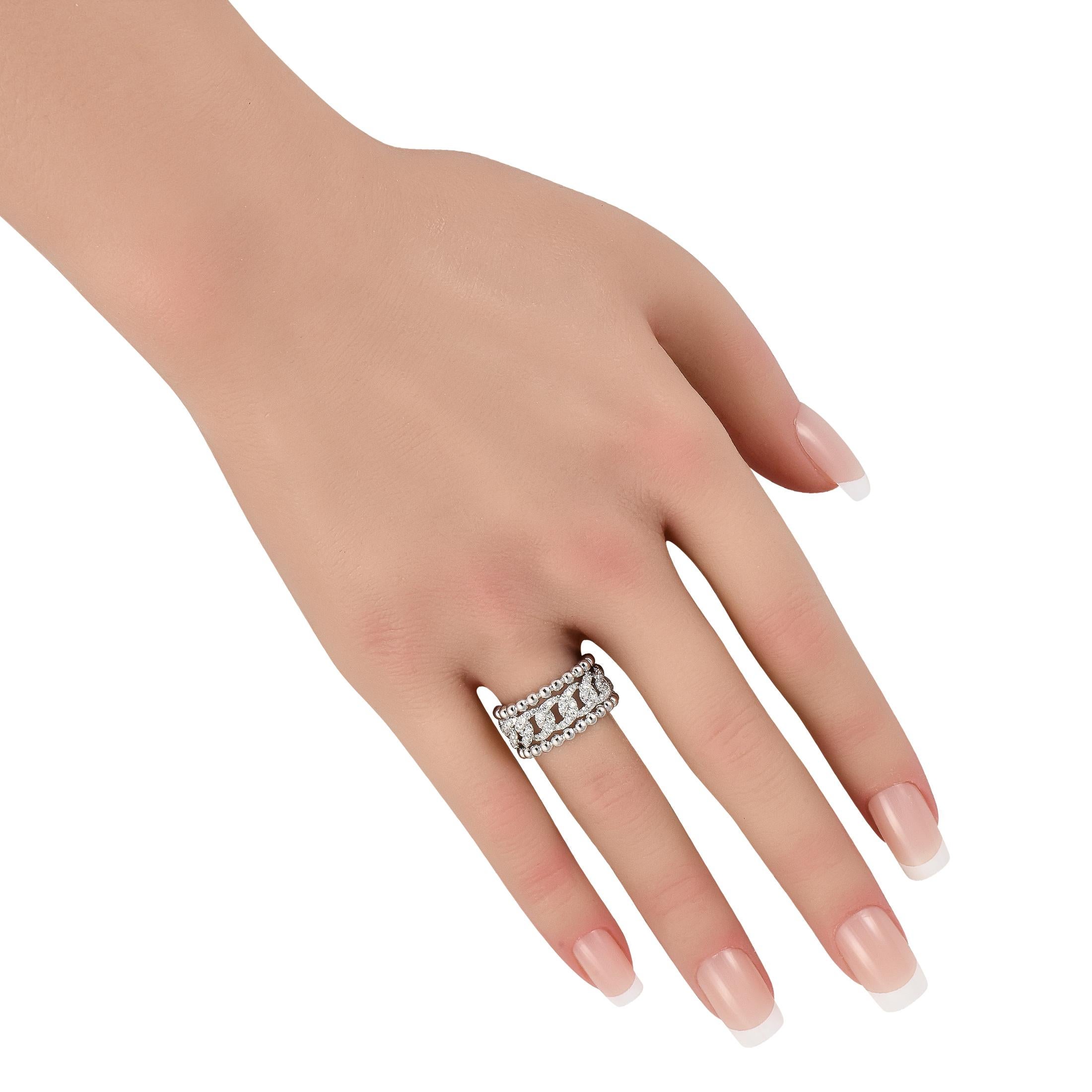 Round Cut 18K White Gold 0.80ct Diamond Beaded Openwork Ring