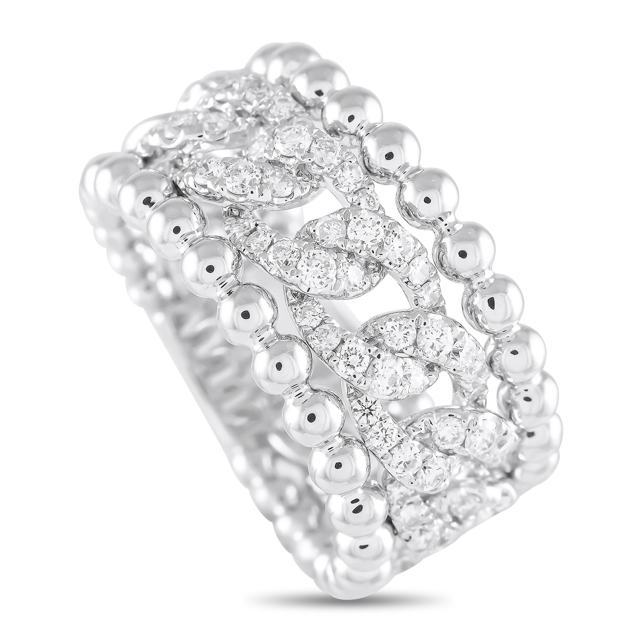 18K White Gold 0.80ct Diamond Beaded Openwork Ring In New Condition For Sale In Southampton, PA