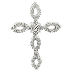 18k White Gold 0.80ctw Pave & Bezel Set Diamond Large Cross Slide Pendant