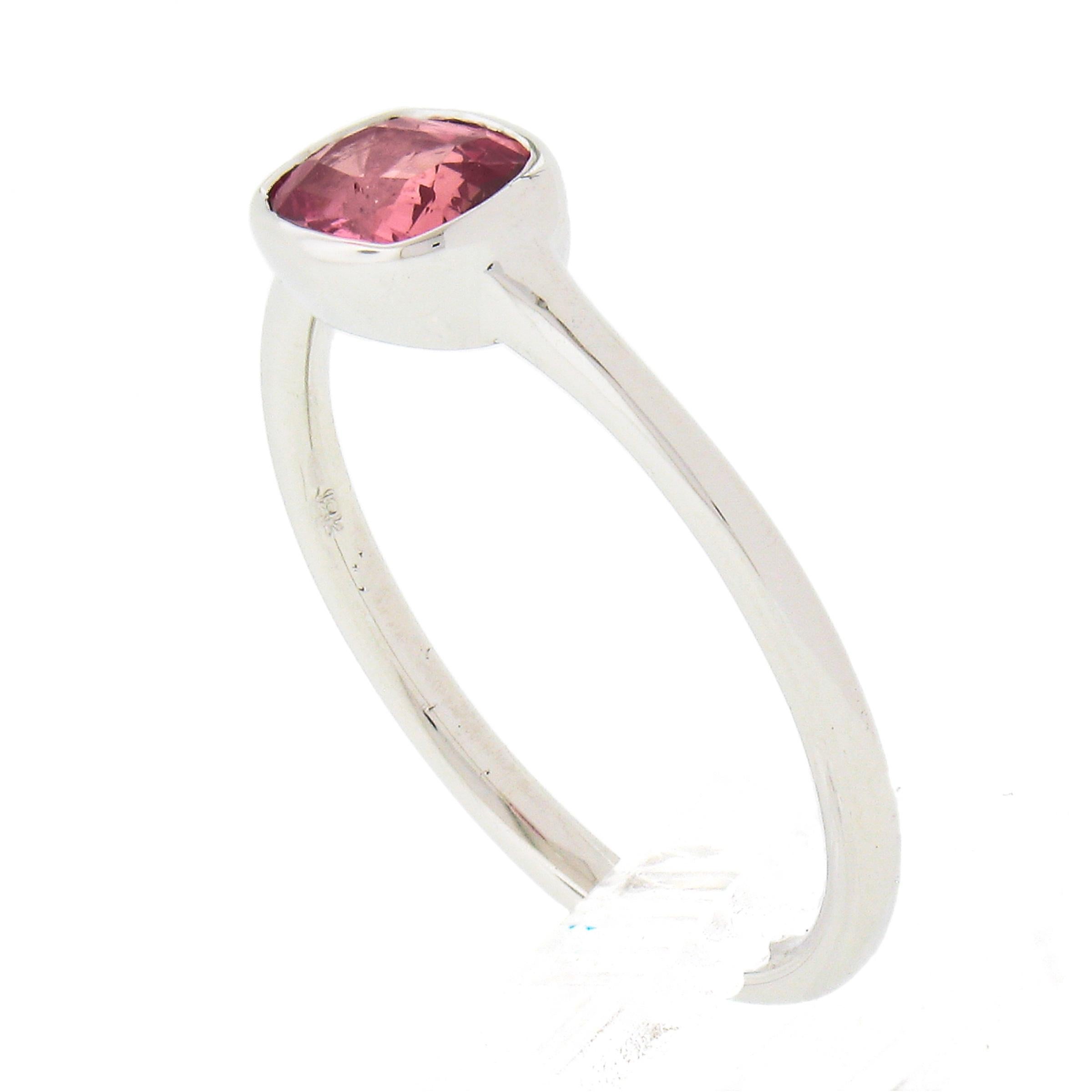 18k White Gold 0.81ctw GIA Cushion Padparadscha Sapphire Bezel Solitaire Ring For Sale 4