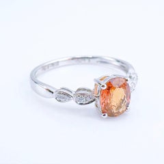 18K White Gold 0.84 CT Padparadscha Sapphire Ring with Diamonds