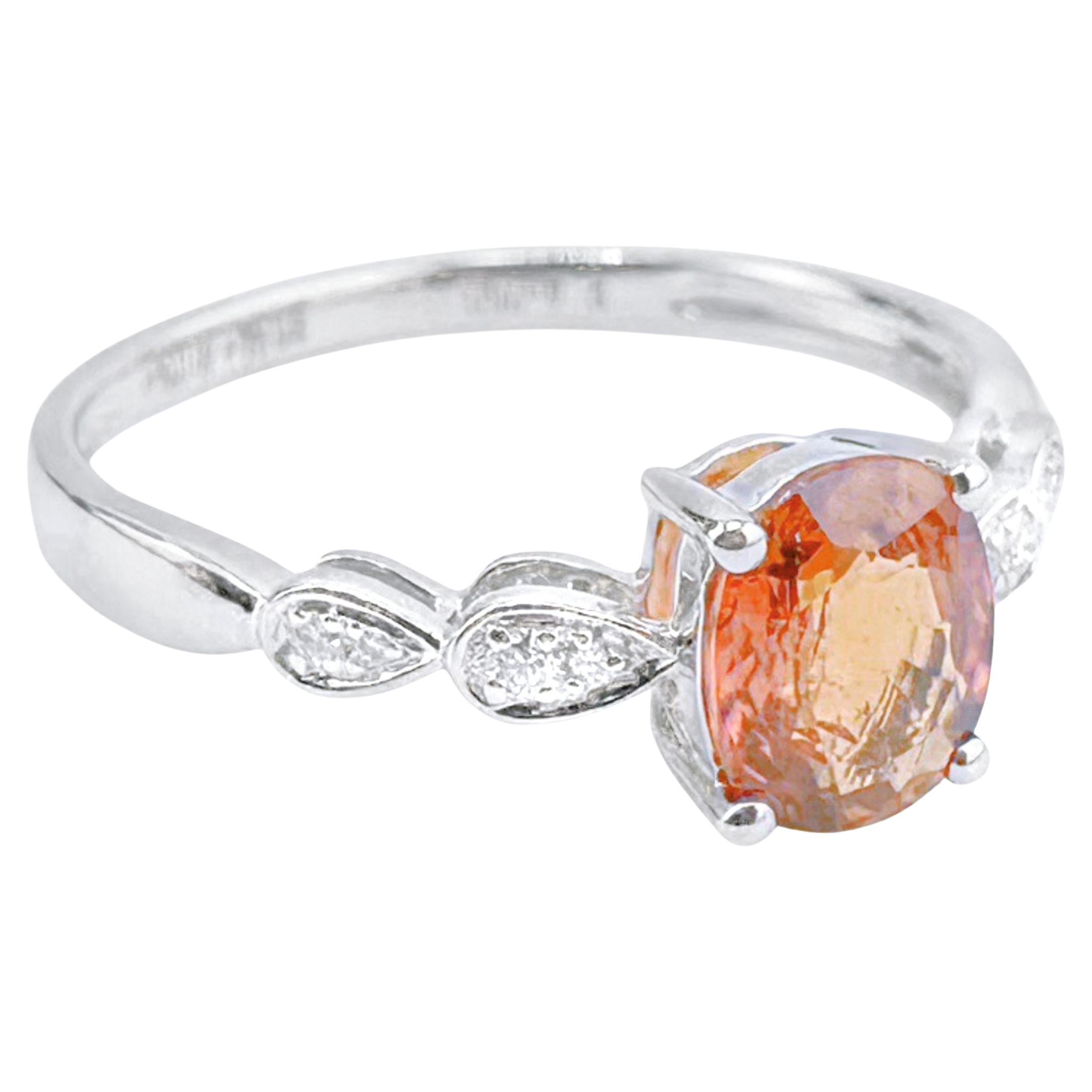 18K White Gold 0.84 CT Padparadscha Sapphire Ring with Diamonds