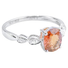 Bague Padparadscha en or blanc 18 carats avec diamants de 0,84 carat