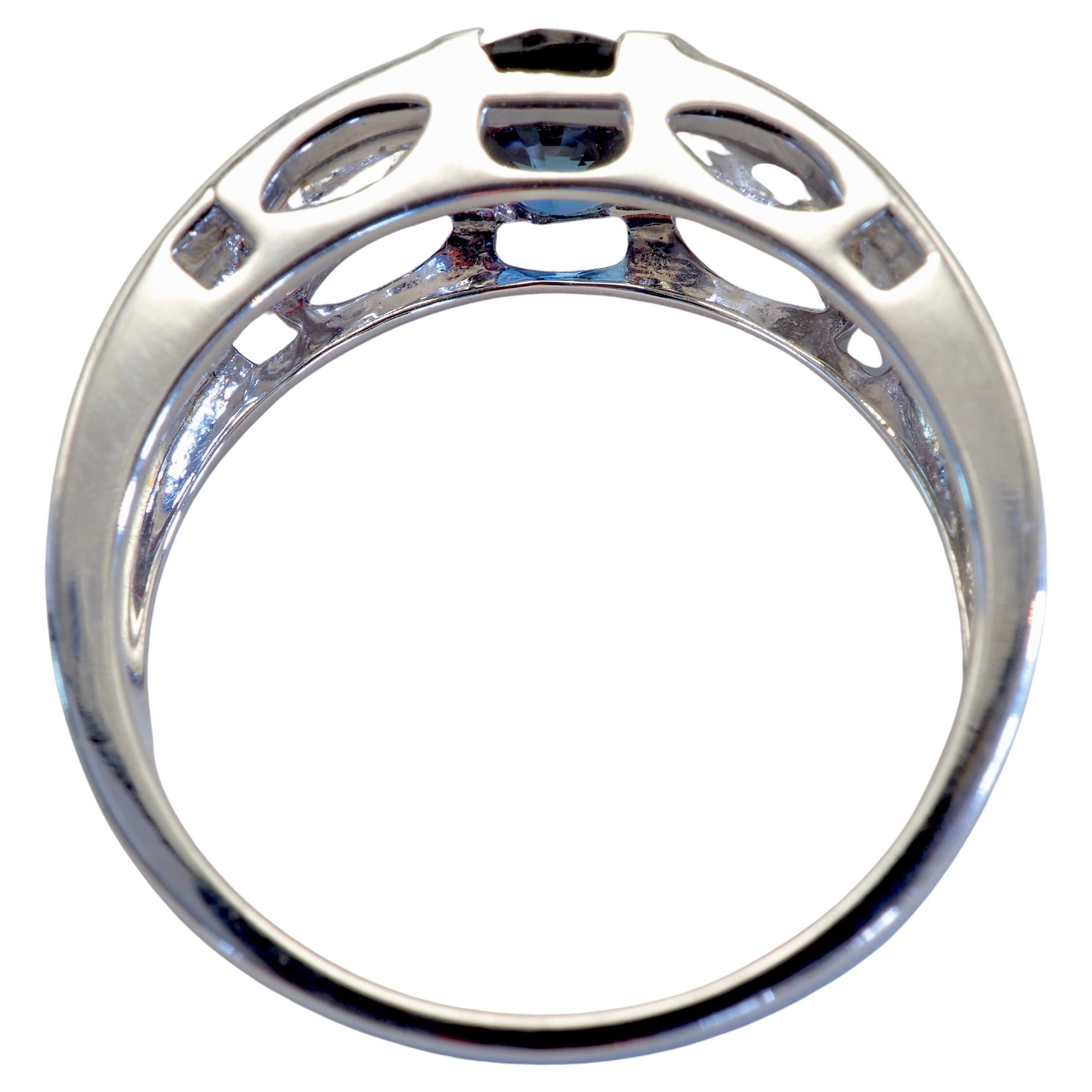 Women's or Men's 18K White Gold 0.85ct Blue Sapphire & 0.04ct Diamond Matte Band Ring