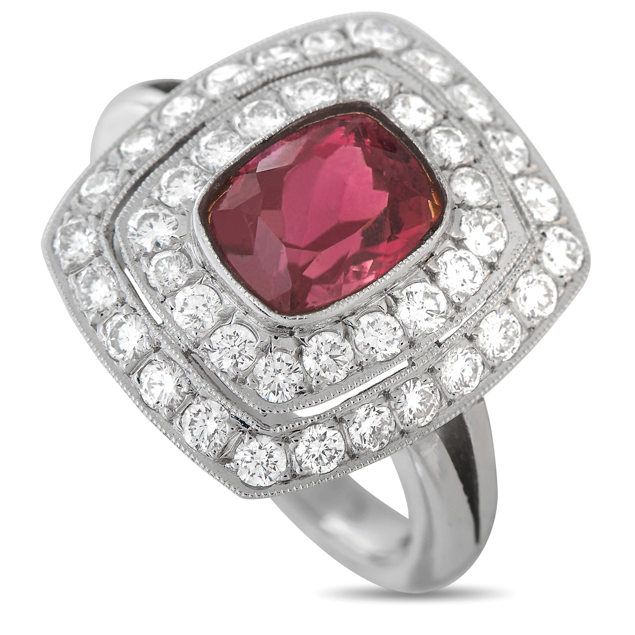 18K White Gold 0.85ct Diamond and Rubellite Ring MF11-012324 In Excellent Condition For Sale In Southampton, PA