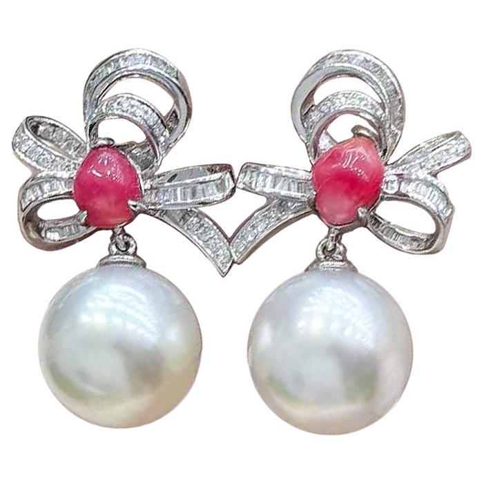 【Conchéa】Celeste Bows Conch & South Sea Pearl Earrings — 2.35ct For Sale