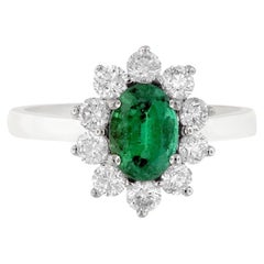 18K White Gold 0.85cts Emerald and Diamond Ring, Style# TS1223R