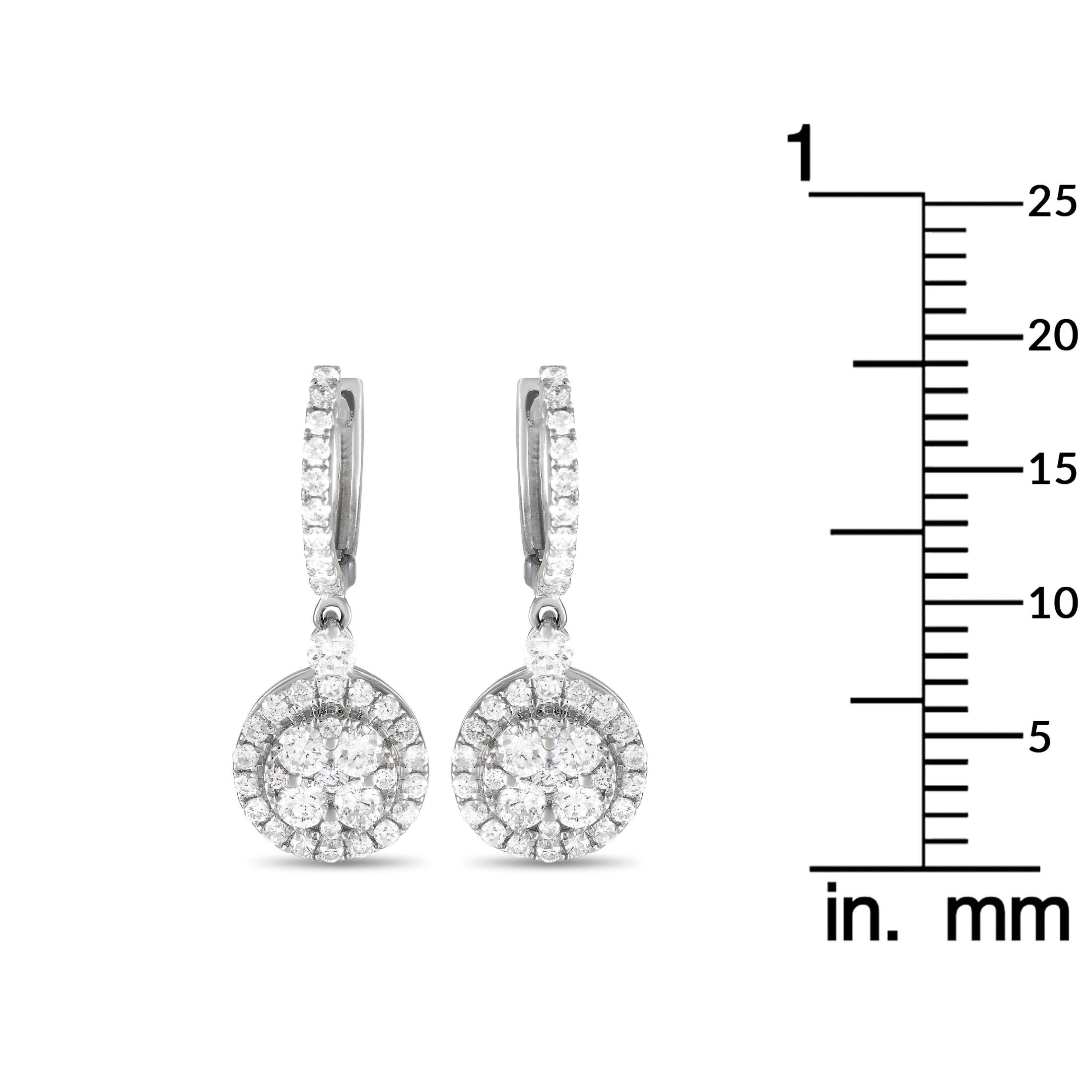 Pendientes de gota de diamantes de 0,89 ct en oro blanco de 18 quilates Corte redondo