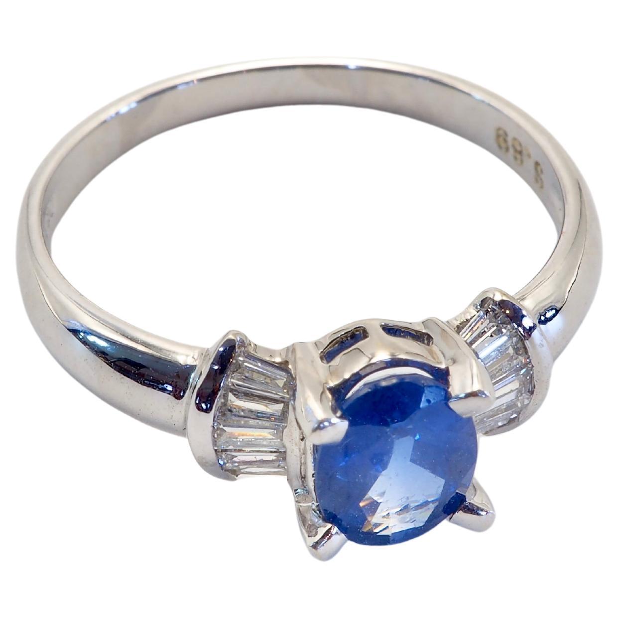 Women's 18K White Gold 0.90ct Cornflower Blue Sapphire & 0.20ct Diamond Bow Ring