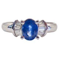 18K White Gold 0.90ct Cornflower Blue Sapphire & 0.20ct Diamond Bow Ring