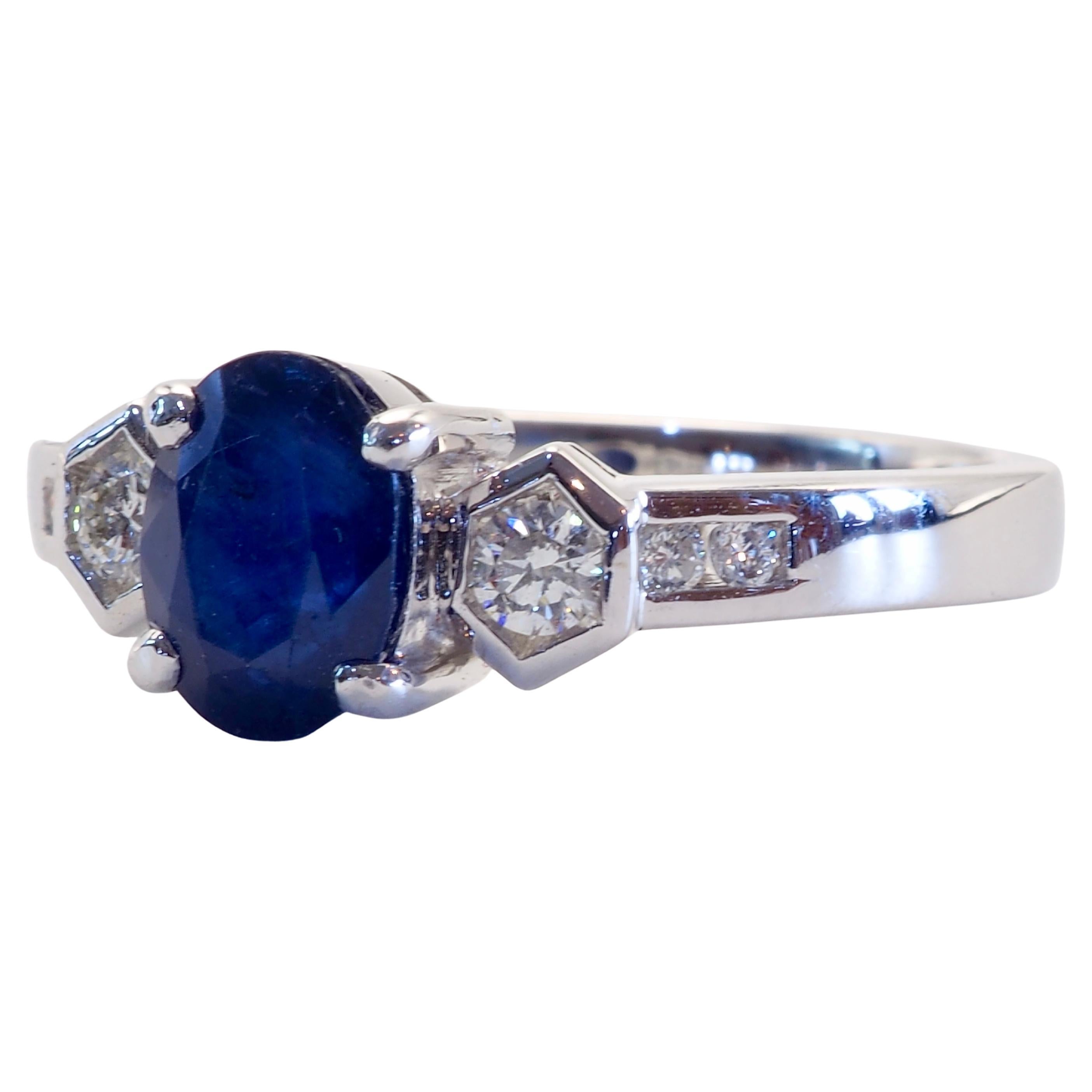 Timeless deep oval blue sapphire with decent size bezel diamonds fine ring. For those who has a love for or has affinity for natural inclusions and blue cloudiness.

Product Details:

Metal: 18k Solid Gold
Metal Color: White Gold
Blue Sapphire: