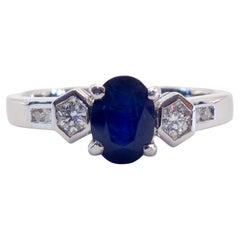 18K White Gold 0.90ct Deep Blue Sapphire & 0.16ct Diamond Fine Ring