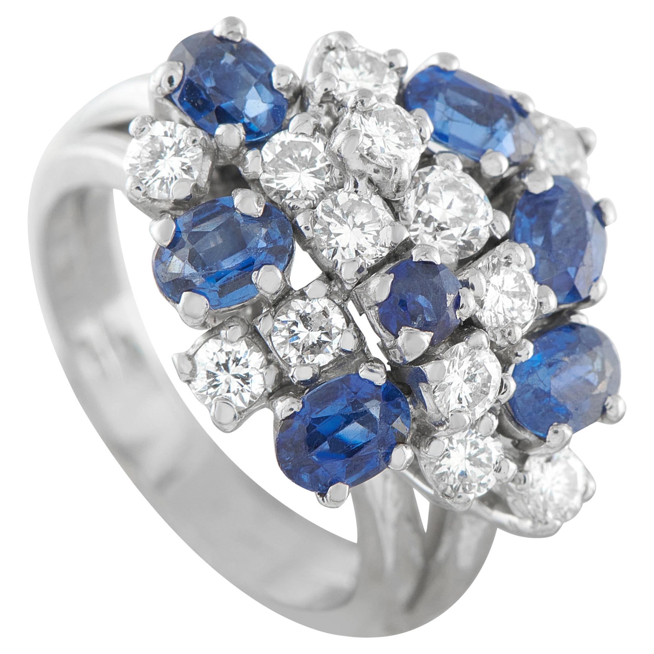 18K White Gold 0.90ct Diamond and Sapphire Ring MF35-011626 For Sale