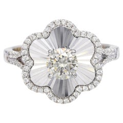 18k White Gold 0.90tcw Faint Yellow Si1 Diamond Floral Bright Cut Ring