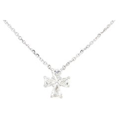 18K White Gold 0.92 Carat Total Weight Modified Trillion Diamond Cross Necklace