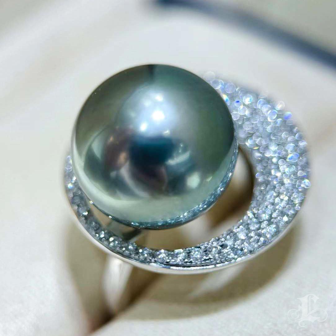 【Lustre Arc】Orbit Aurora Bague Halo Perle de Tahiti Diamant Neuf - En vente à New York, NY