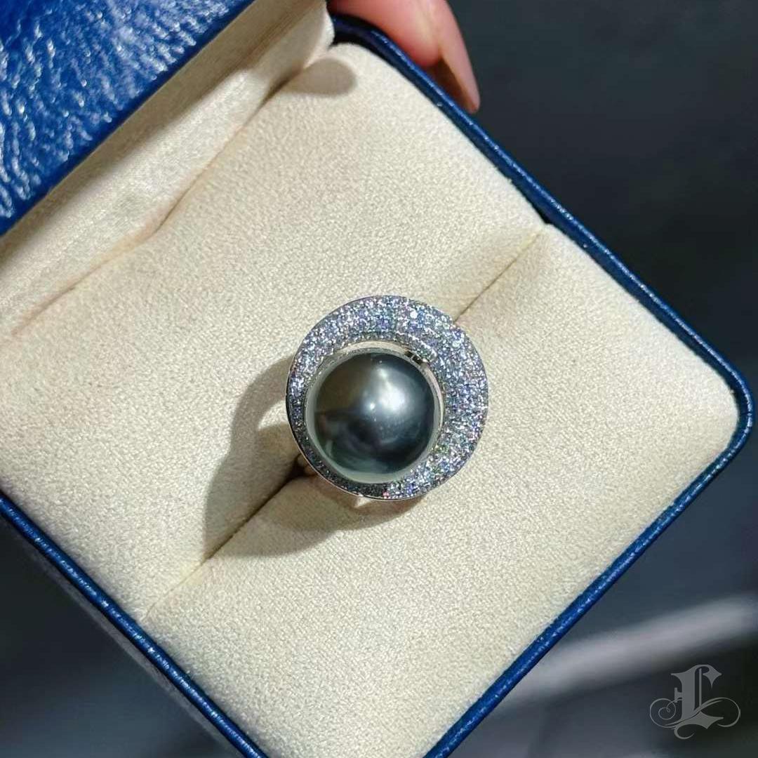 【Lustre Arc】Orbit Aurora Bague Halo Perle de Tahiti Diamant Pour femmes en vente