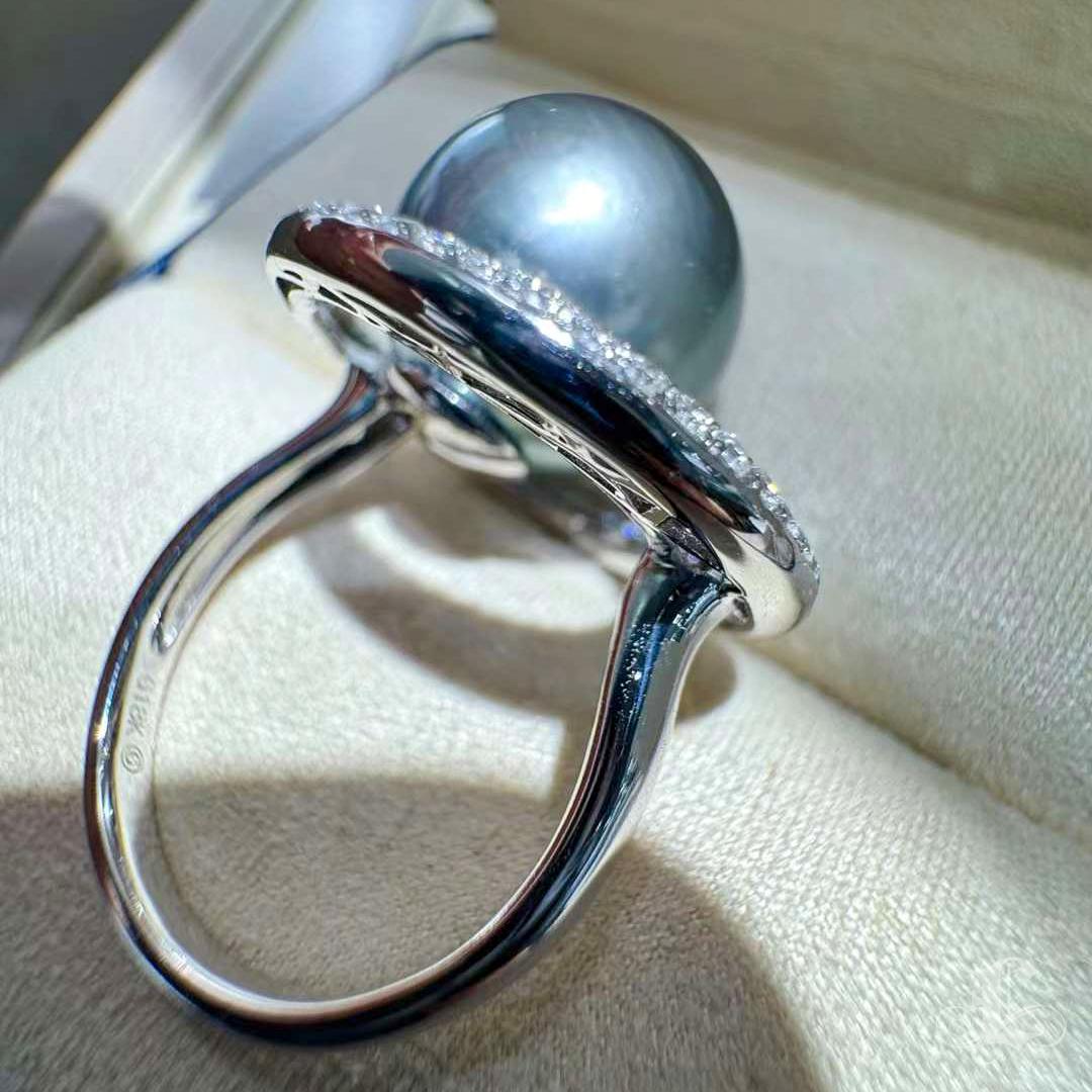 【Lustre Arc】Orbit Aurora Bague Halo Perle de Tahiti Diamant en vente 2