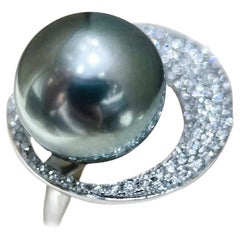 【Lustre Arc】Orbit Aurora Tahitian Pearl Diamond Halo Ring