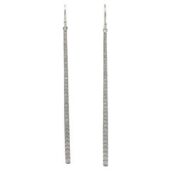 18k White Gold 0.93ct Round Graduated Diamond Long Dangle Drop Bar Line Earrings 18k White Gold 0.93ct Round Graduated Diamond Long Dangle Drop Bar Line Earrings