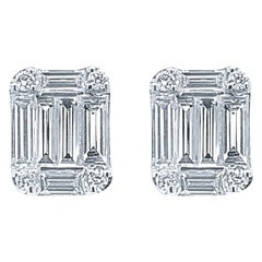 18 Karat White Gold 0.94 Carat Diamond Emerald Cluster Earrings