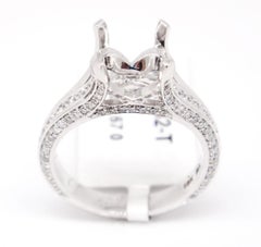 18 Karat White Gold 0.94 Carat 3-Row Pave Diamond Engagement Semi Mount Ring