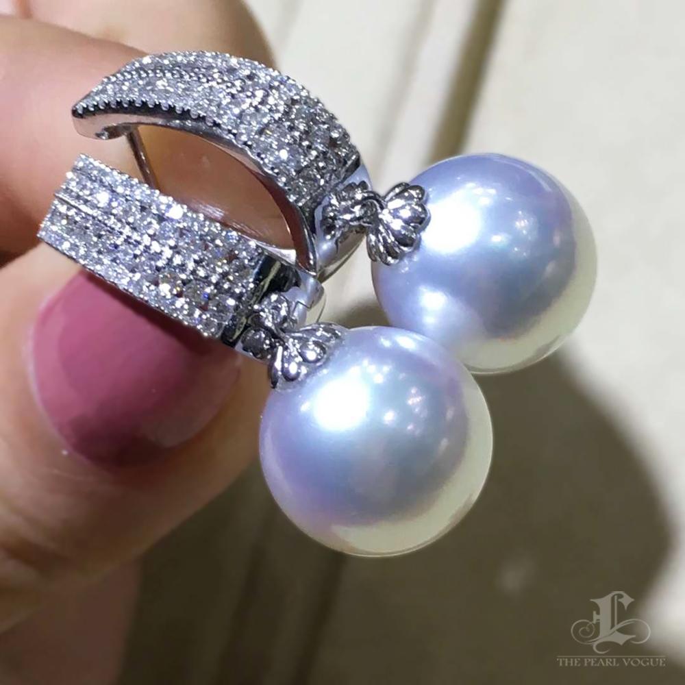 【Crown Radiance】Lux Pavé Diamond AAAA South Sea Pearl Evening Glamour Earrings In New Condition For Sale In New York, NY