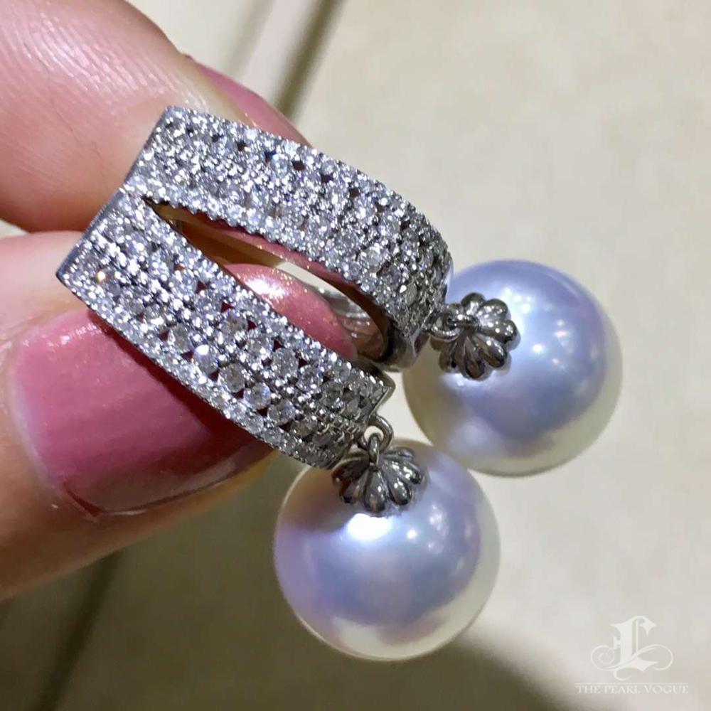 Women's 【Crown Radiance】Lux Pavé Diamond AAAA South Sea Pearl Evening Glamour Earrings For Sale