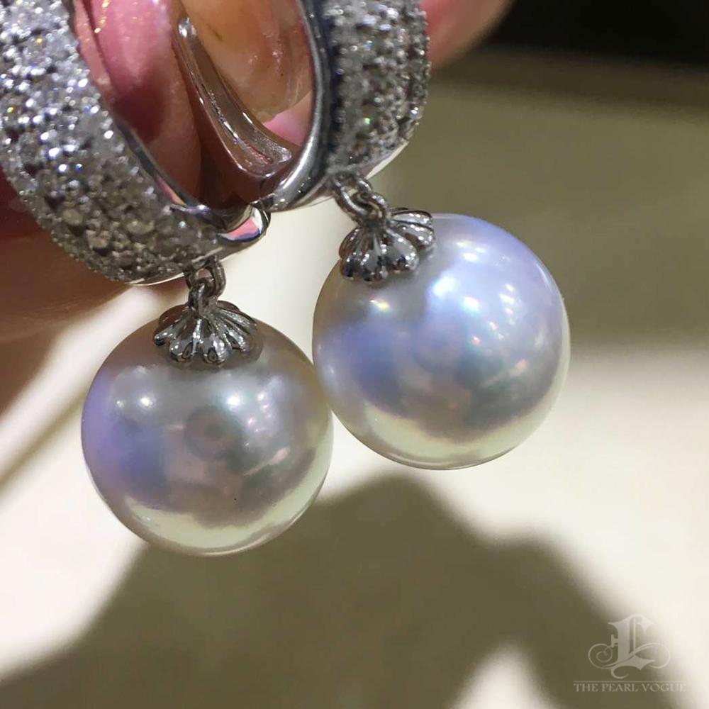 【Crown Radiance】Lux Pavé Diamond AAAA South Sea Pearl Evening Glamour Earrings For Sale 2