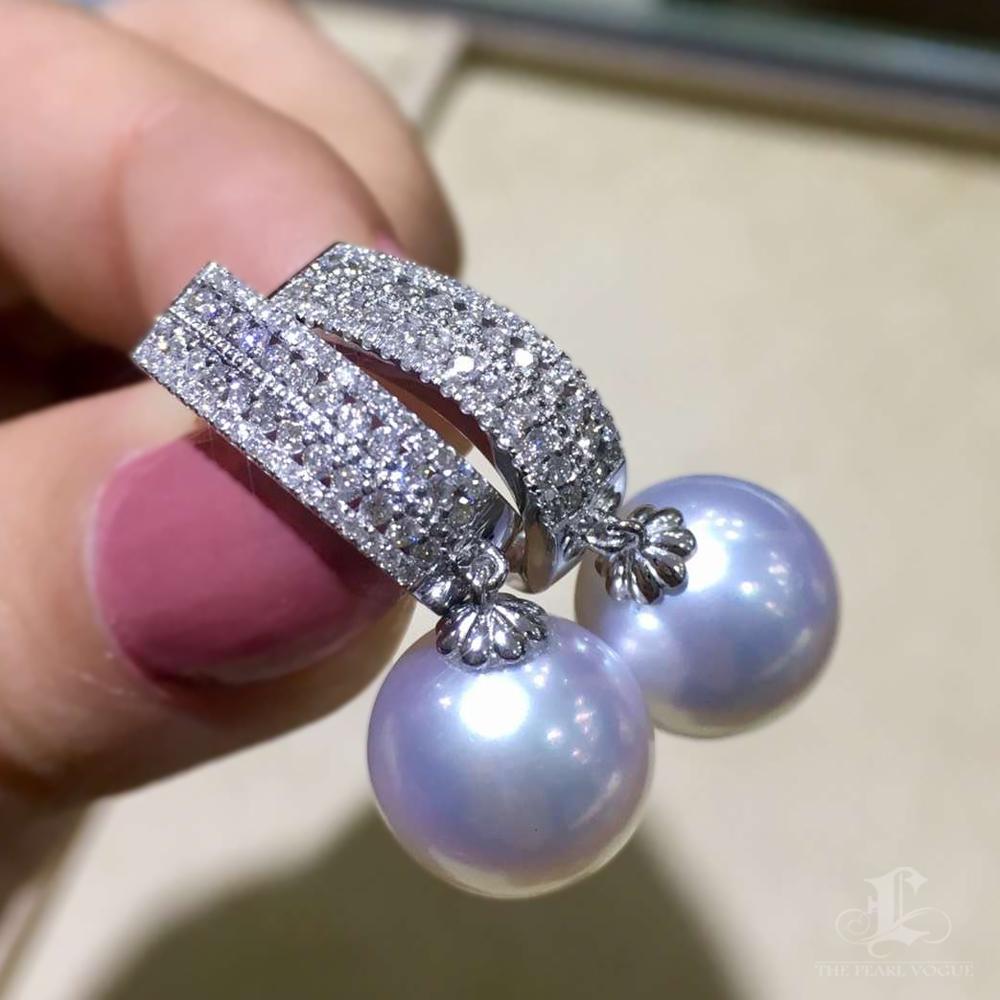 【Crown Radiance】Lux Pavé Diamond AAAA South Sea Pearl Evening Glamour Earrings For Sale 3