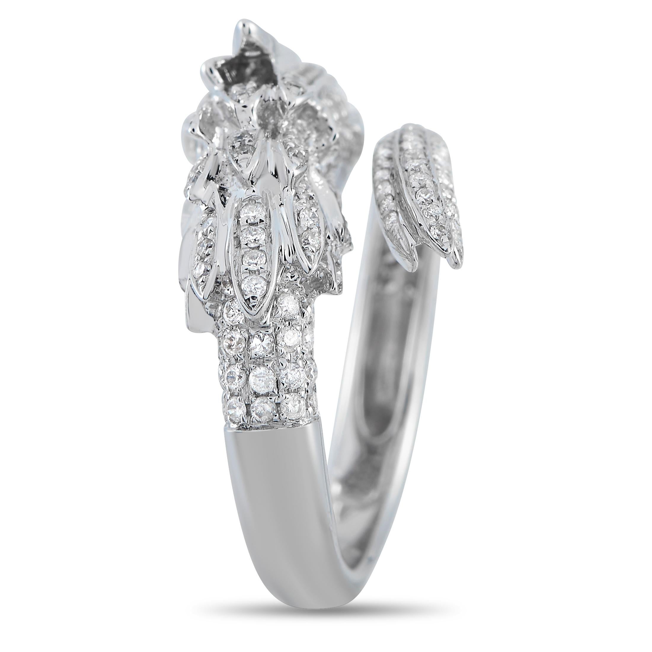 Round Cut 18K White Gold 0.95ct Diamond Bird Ring For Sale