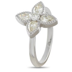 18K White Gold 0.95ct Diamond Four Petal Flower Ring  ALR-20705