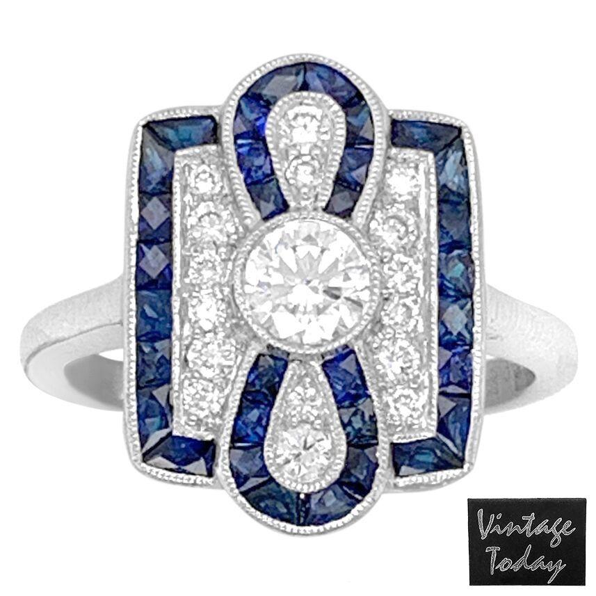 Women's 18K White Gold 0.95ct Sapphire and Diamond Ring For Sale