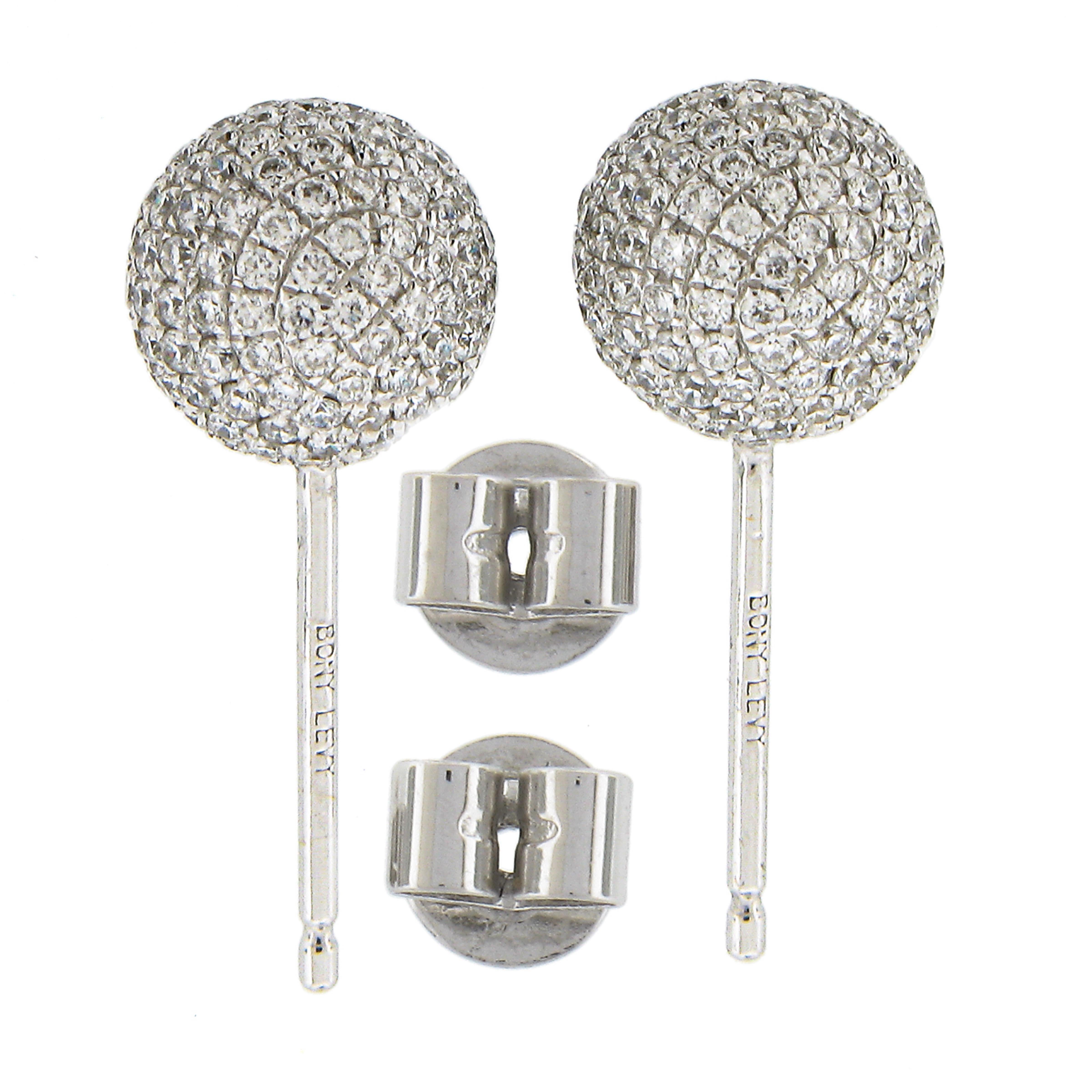 Round Cut 18K White Gold 0.96ctw Micro Pave Set Round Brilliant Diamond Ball Stud Earrings For Sale