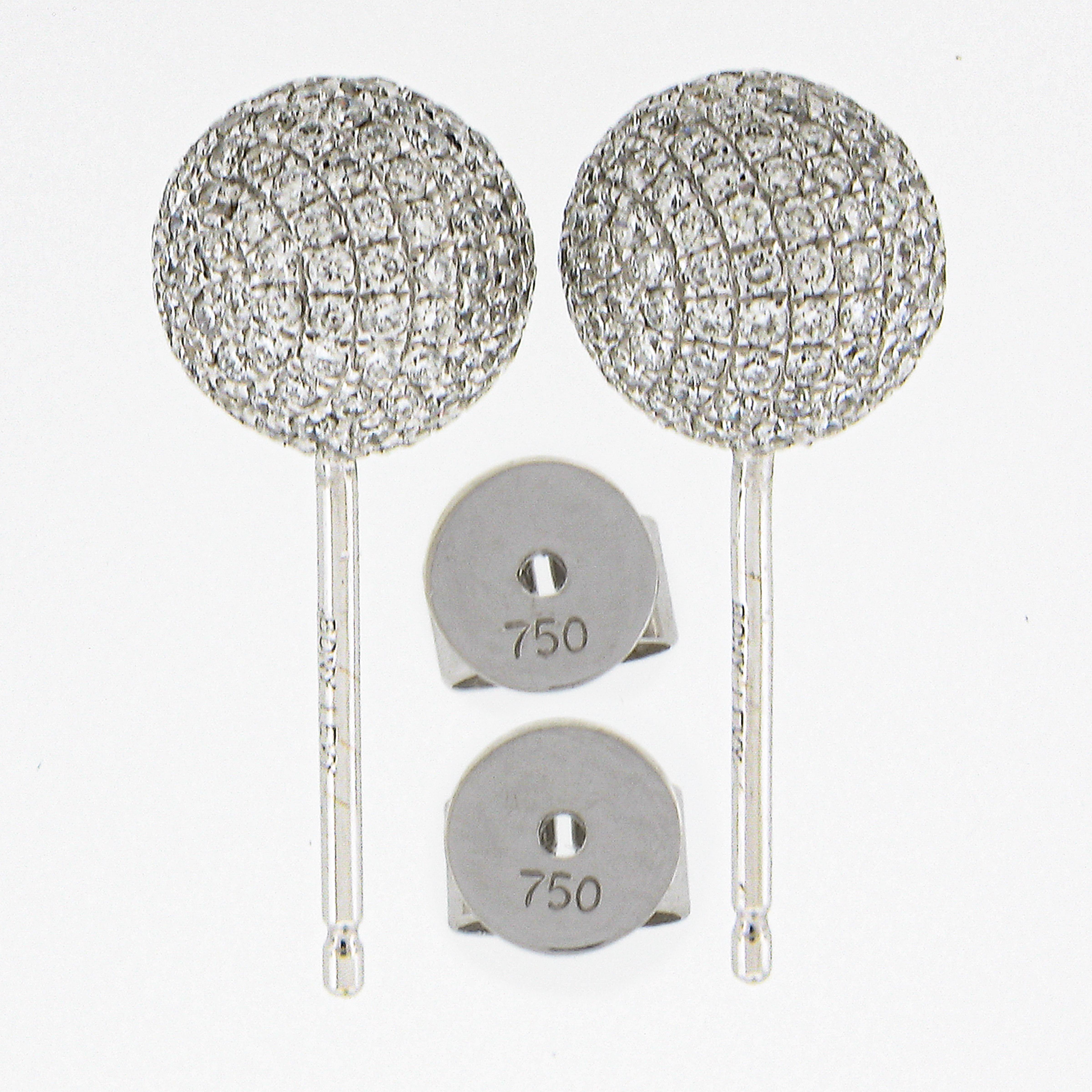18K White Gold 0.96ctw Micro Pave Set Round Brilliant Diamond Ball Stud Earrings In Excellent Condition For Sale In Montclair, NJ