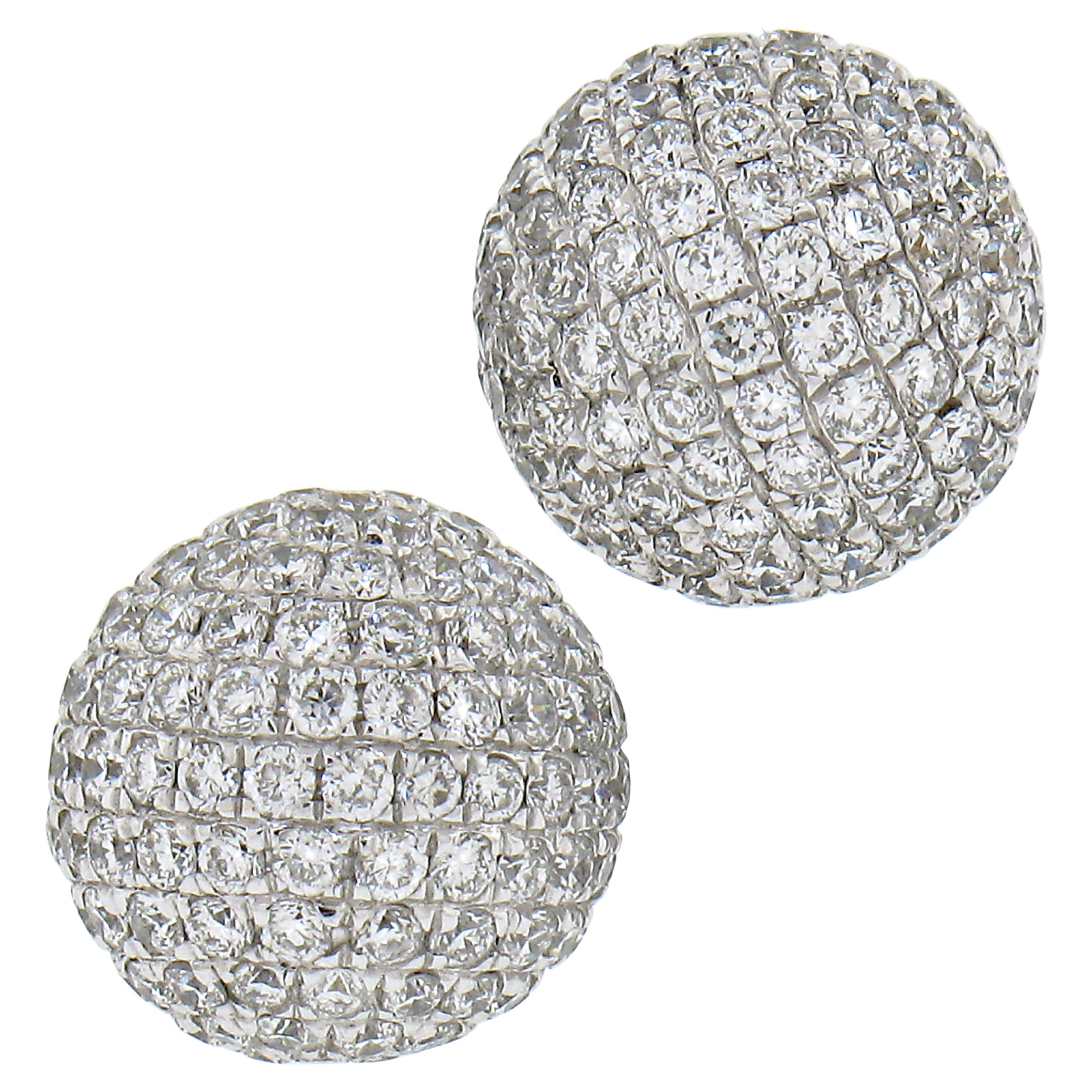 18K White Gold 0.96ctw Micro Pave Set Round Brilliant Diamond Ball Stud Earrings For Sale