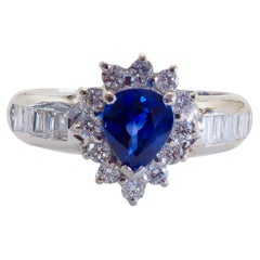 18K White Gold 0.98ct Vivid Pear Blue Sapphire & 0.60ct Diamond Band Ring