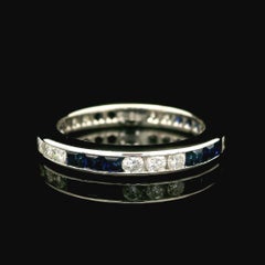 18k White Gold 0.98ctw Alternating Sapphire & Diamond Eternity Stack Band Ring